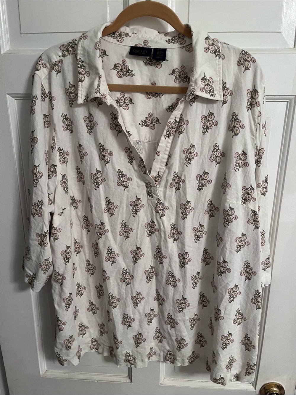 Rachel Roy Linen Blend Floral Top Sz 2X